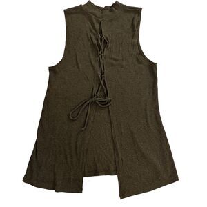 Fabulous olive green mock turtle neck sleeveless ribbed sweater.